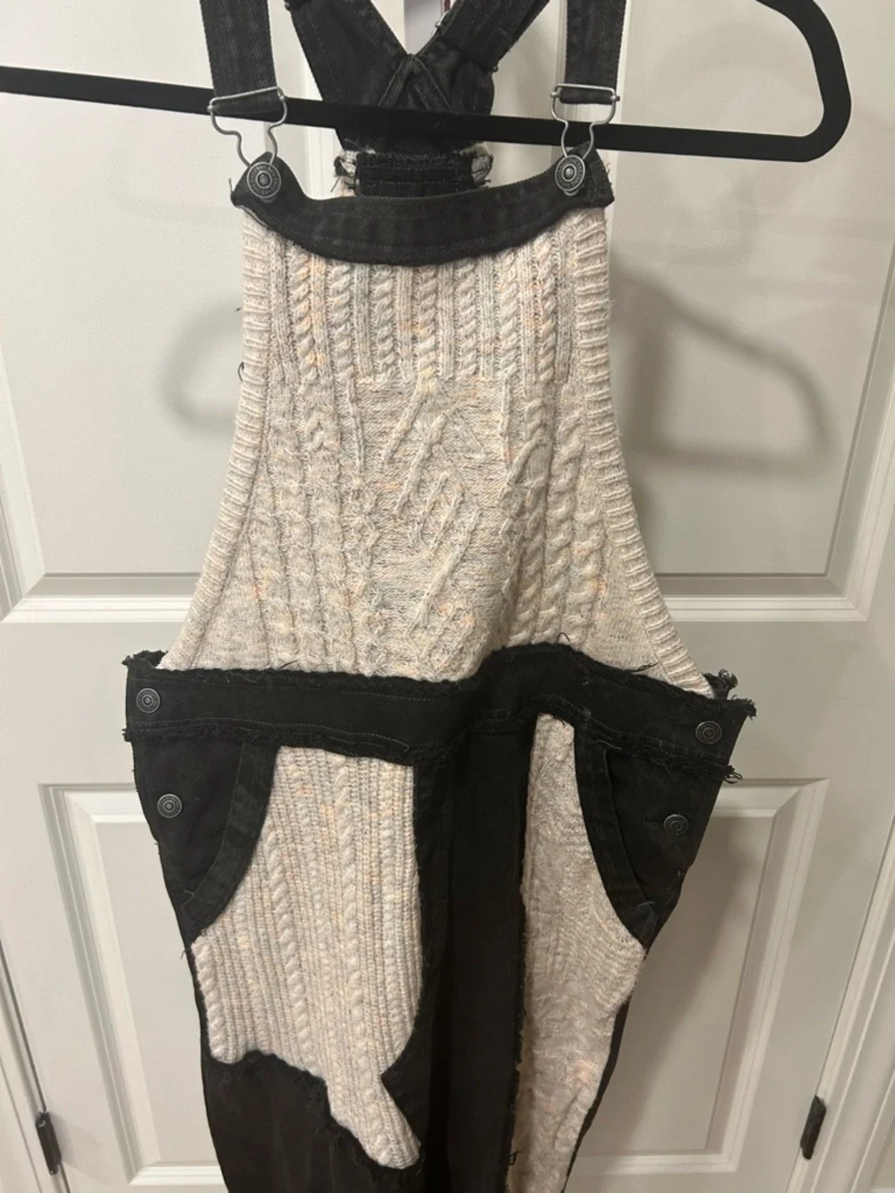Free People Two-Tone Knit & Denim Overalls